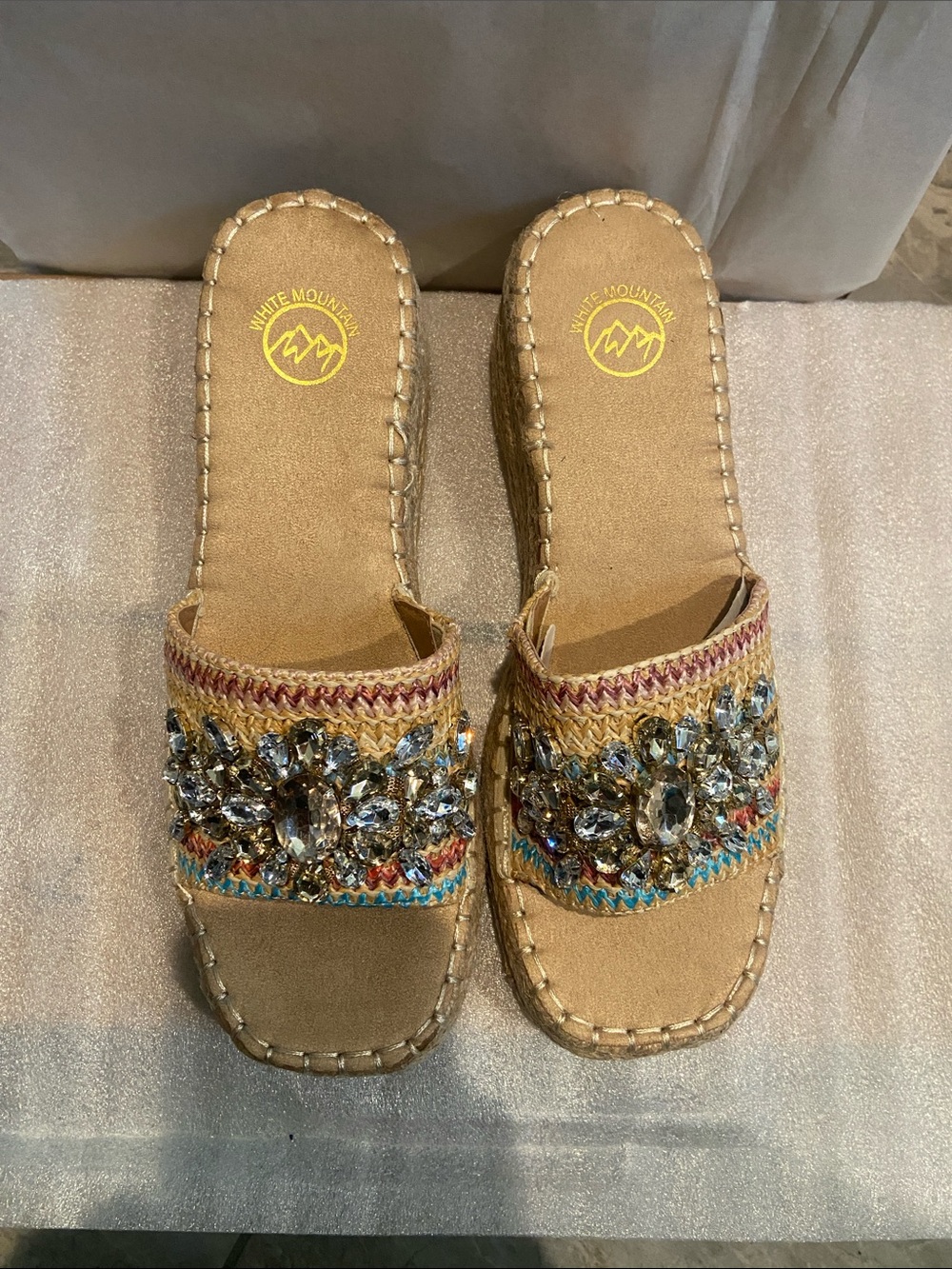 White Mountain NWOT Multi Gem Espadrille Slides - Picture 1 of 11